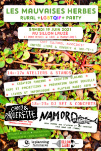 Les Mauvaises Herbes samedi 19 juin au Sillon Lauzé avec le Planning Familial - Rural LGBTQIF+ Party